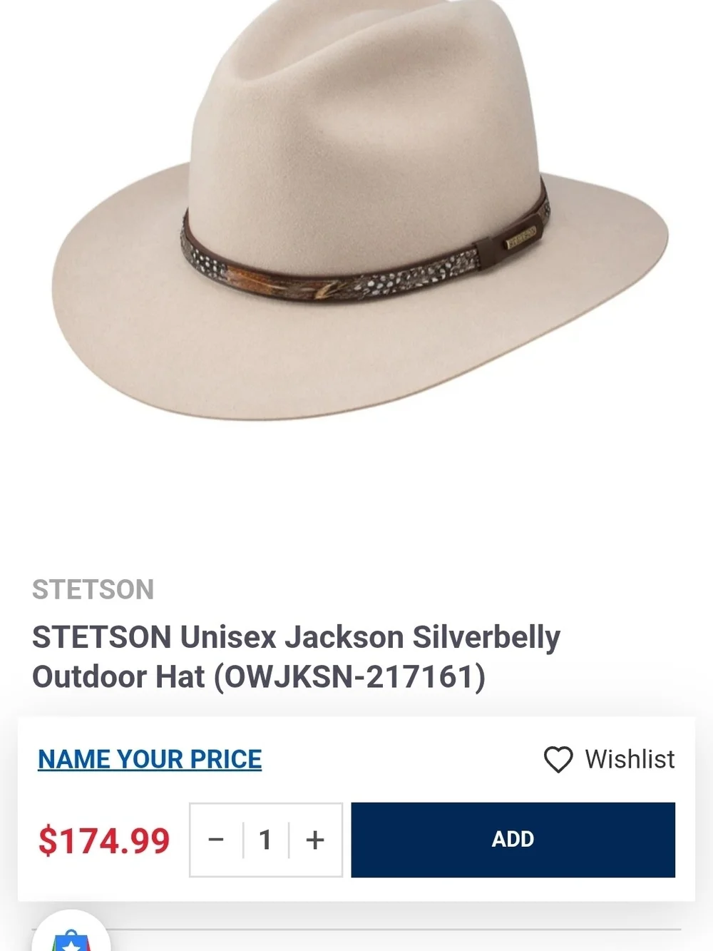 Stetson Jackson Silverbelly Beige Fur Felt Wool Fedora Cowboy Hat Unisex Medium